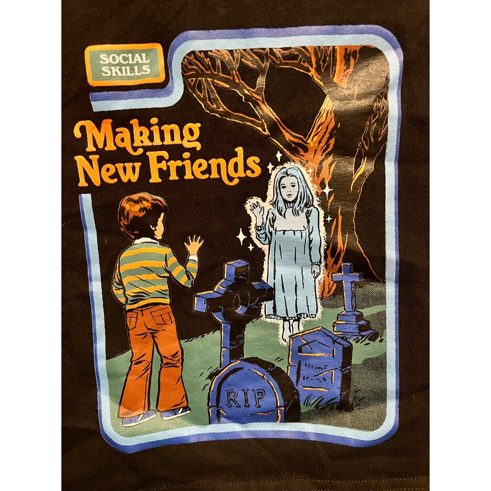 Social Skills Making New Friends Ghost Graveyard Black Graphic Crop Top T-Shirt